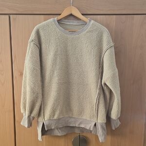 Cozy Cream Women's Sweater, M, Faux Shearling Look With Frayed & Ribbed Edges